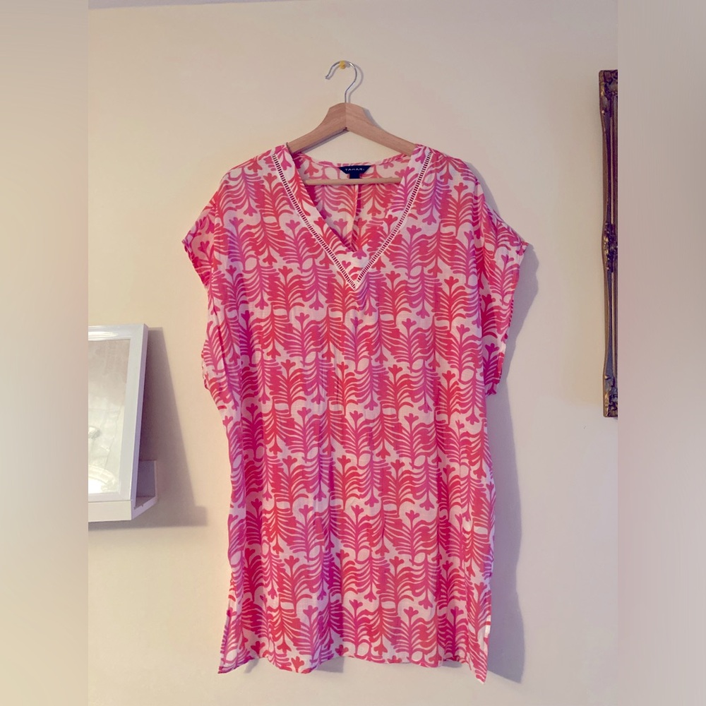 Tahari Swim Cover Up Pink Orange and White Beach Cover-Up Summer Boho Size M